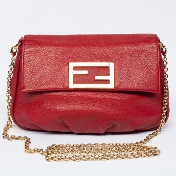 Authentic Fendi Red Leather Fendista Pochette Crossbody Bag - Picture 2 of 11